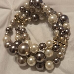 Lia Sophia CARAMELO 3 Row Glass Pearl Stretch Bracelet